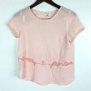 Monteau Womens Small Top Pink Floral Short Sleeve